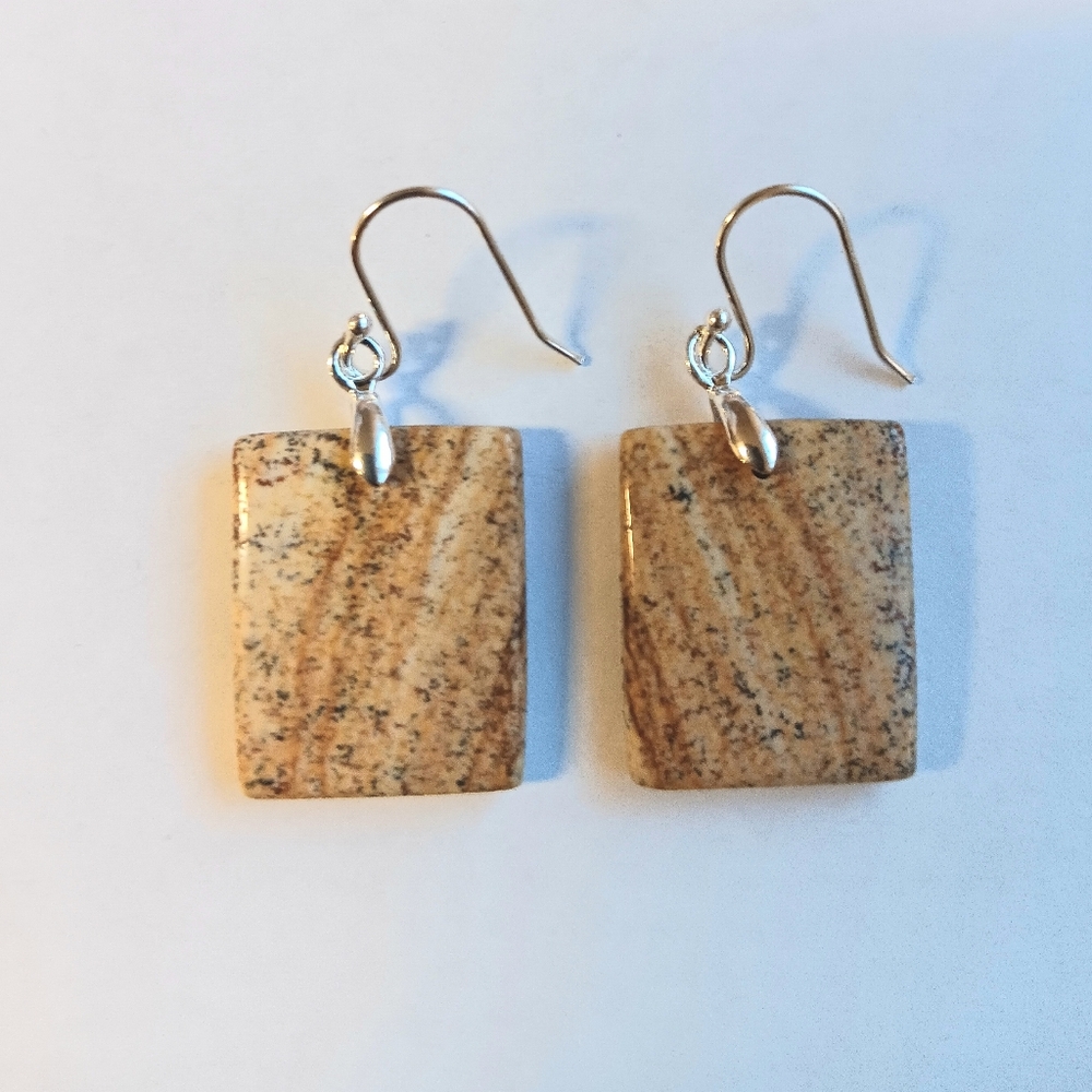 Picture Jasper Gemstone Earrings with 925 Sterling Silver Findings